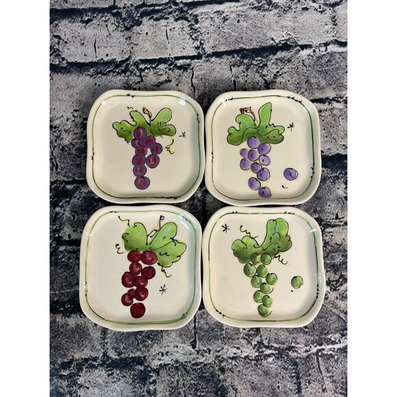 Julia Junkin Set of 4 GRAPE Plates Appetizer Snack Small Grape Hand painted - Picture 1 of 8